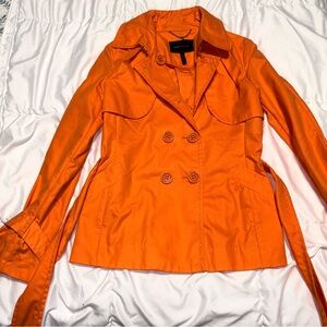 BCBG Max Azria Trench Coat BCBGMAXAZRIA orange small trench short jacket tie